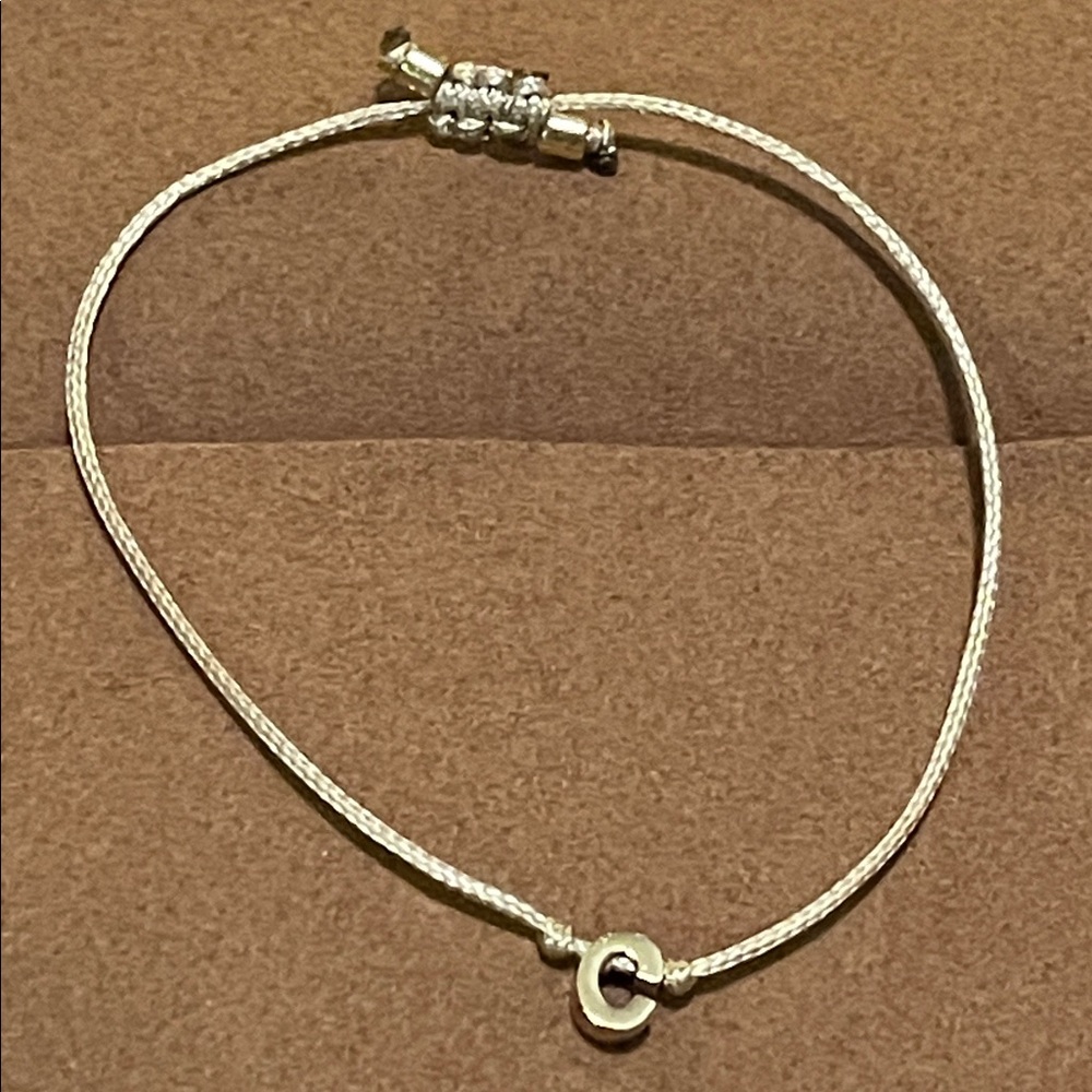 Alphabet Prism Bracelet "C” Initial Tan & Gold Bracelet Adjustable